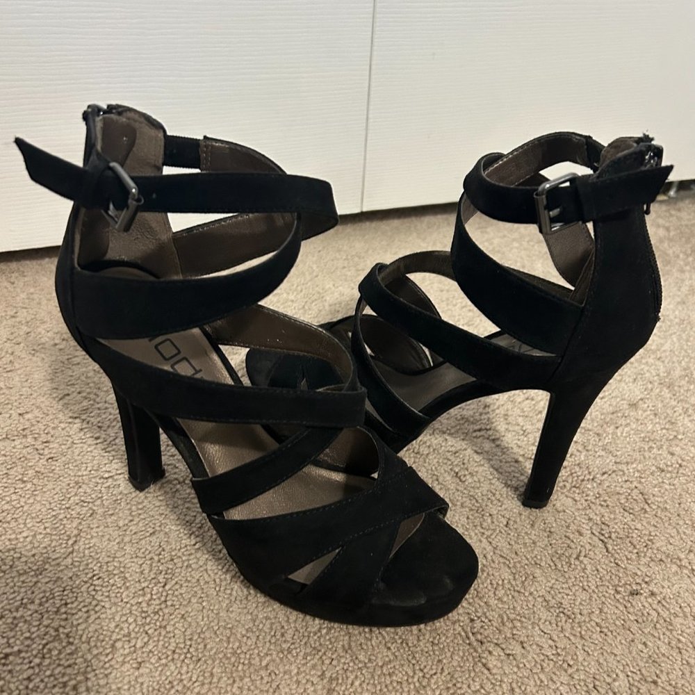 Strappy Black Suede Heels - Picture 4 of 8